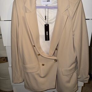 Fashion Nova Beige Double-Breasted Blazer with Gold Buttons